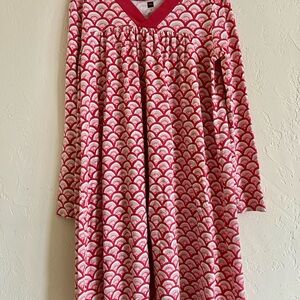 Tea Collection NAMI trapeze dress, coral pink wave/scale pattern, 12, like new!!
